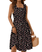 Women's Square Neck Midi Dress - A-Line with Ruffled Straps