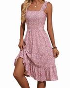 Women's Square Neck Midi Dress - A-Line with Ruffled Straps