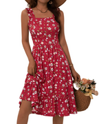 Women's Square Neck Midi Dress - A-Line with Ruffled Straps