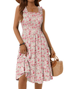 Women's Square Neck Midi Dress - A-Line with Ruffled Straps