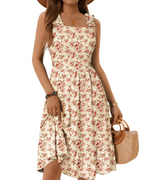 Women's Square Neck Midi Dress - A-Line with Ruffled Straps