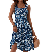 Women's Square Neck Midi Dress - A-Line with Ruffled Straps