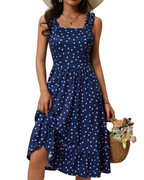 Women's Square Neck Midi Dress - A-Line with Ruffled Straps