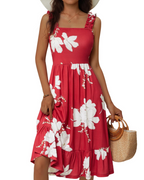 Women's Square Neck Midi Dress - A-Line with Ruffled Straps