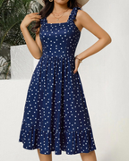 Women's Square Neck Midi Dress - A-Line with Ruffled Straps
