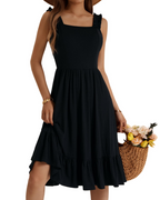 Women's Square Neck Midi Dress - A-Line with Ruffled Straps