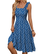 Women's Square Neck Midi Dress - A-Line with Ruffled Straps