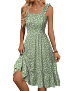 Women's Square Neck Midi Dress - A-Line with Ruffled Straps