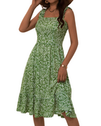 Women's Square Neck Midi Dress - A-Line with Ruffled Straps