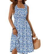 Women's Square Neck Midi Dress - A-Line with Ruffled Straps
