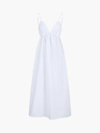 Open Back Cotton Midi Dress - Sleeveless V-Neck Design