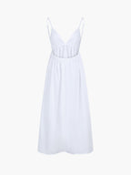 Open Back Cotton Midi Dress - Sleeveless V-Neck Design