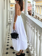 Open Back Cotton Midi Dress - Sleeveless V-Neck Design