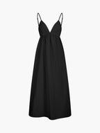 Open Back Cotton Midi Dress - Sleeveless V-Neck Design