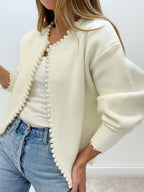 Women's Pearl Trim Cardigan – Ripped Hem