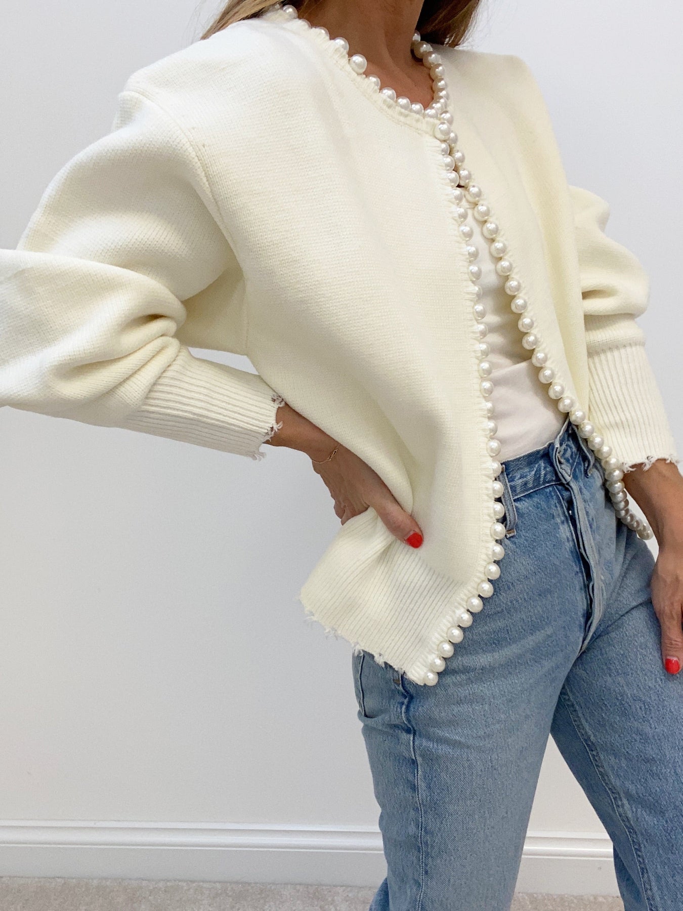 Women's Pearl Trim Cardigan – Ripped Hem