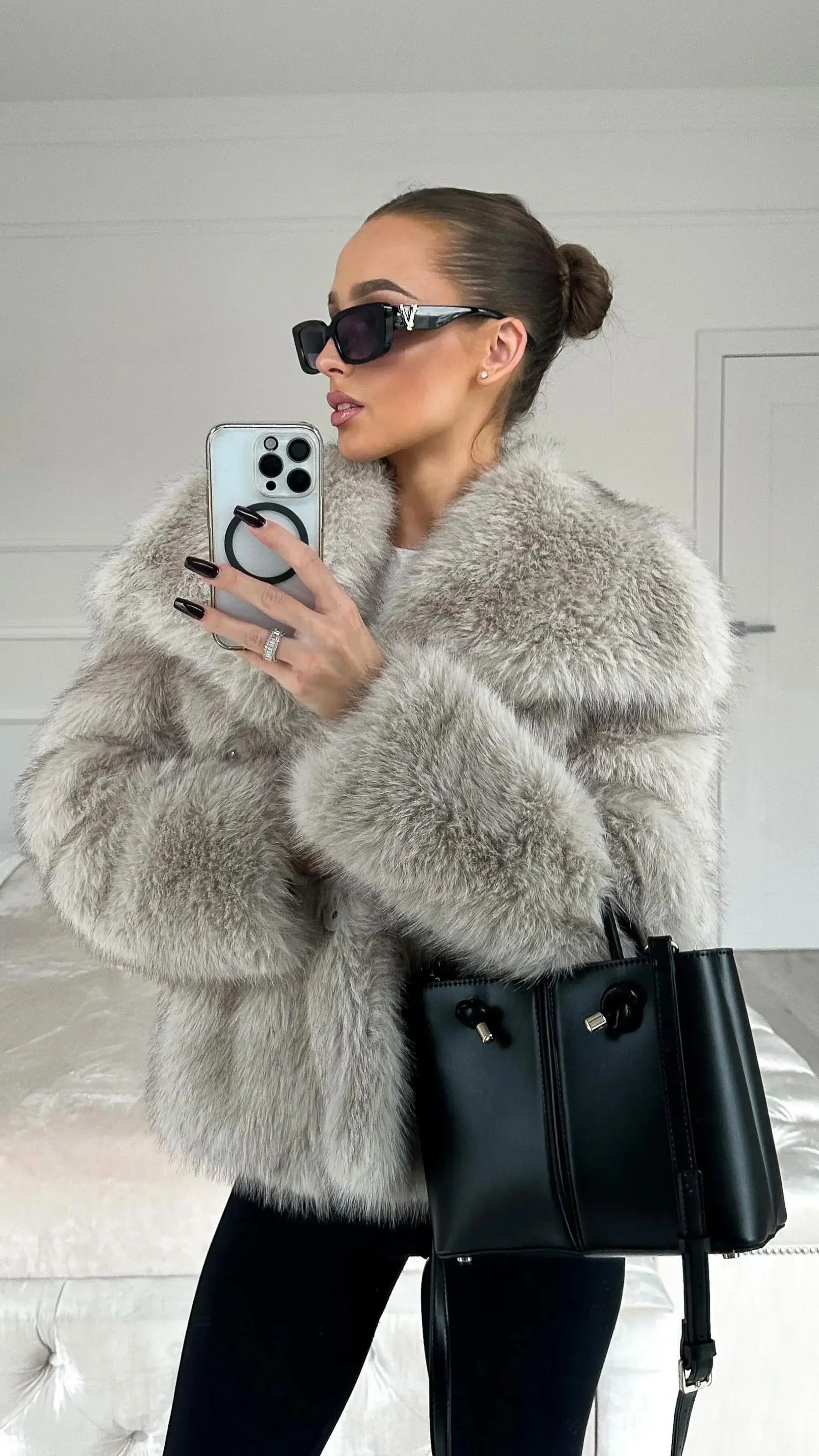 Charlotte Oversized Faux Fur Jacket – Wide Lapels