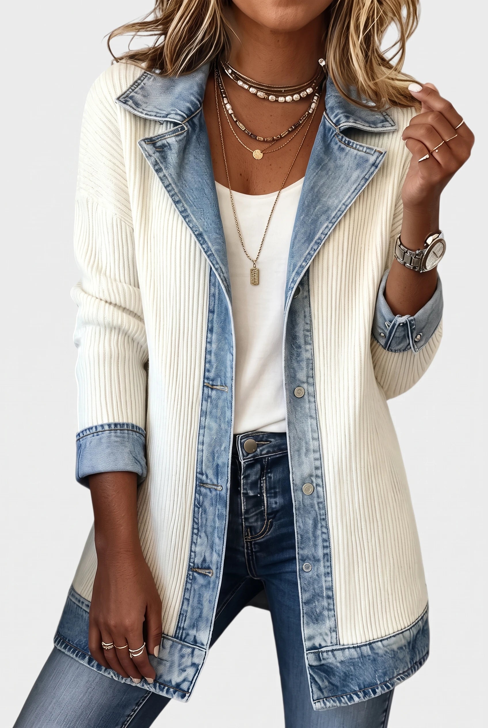 Bethany Women’s Button Jacket – Layered Collar