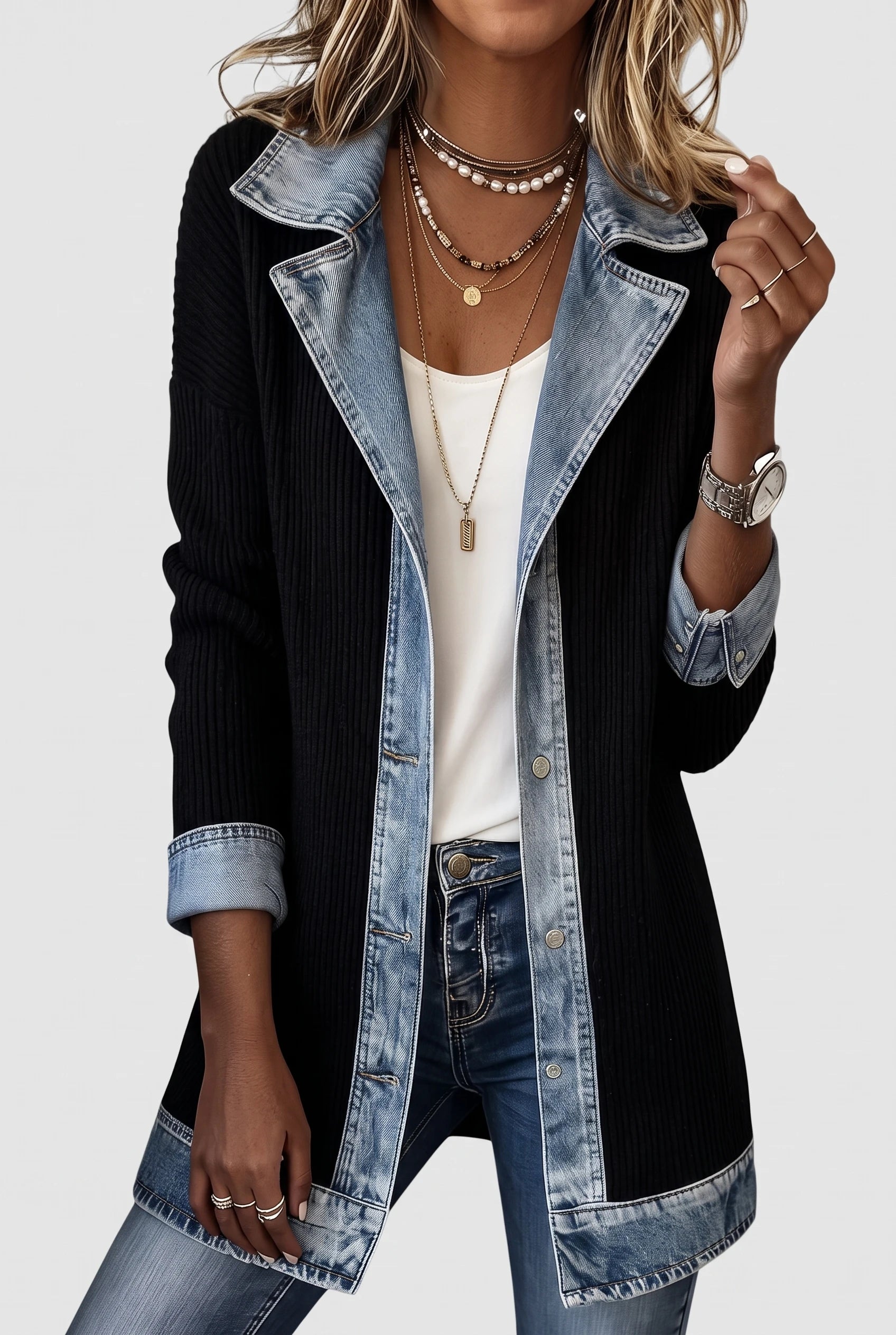 Bethany Women’s Button Jacket – Layered Collar