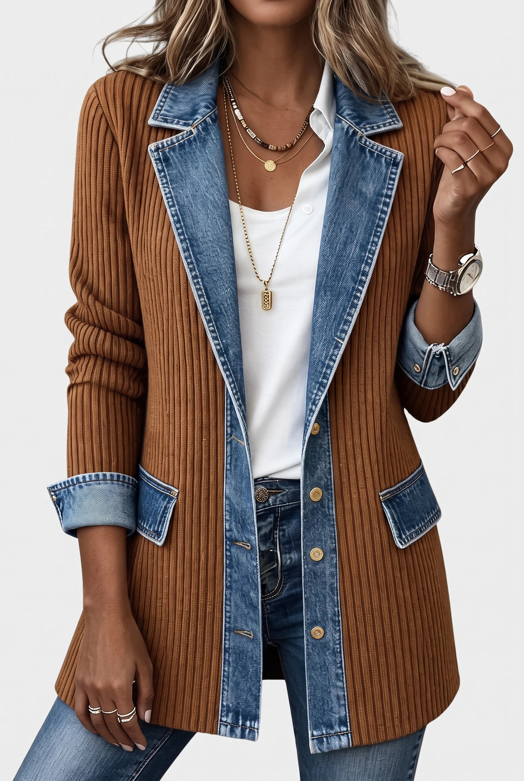 Bethany Women’s Button Jacket – Layered Collar