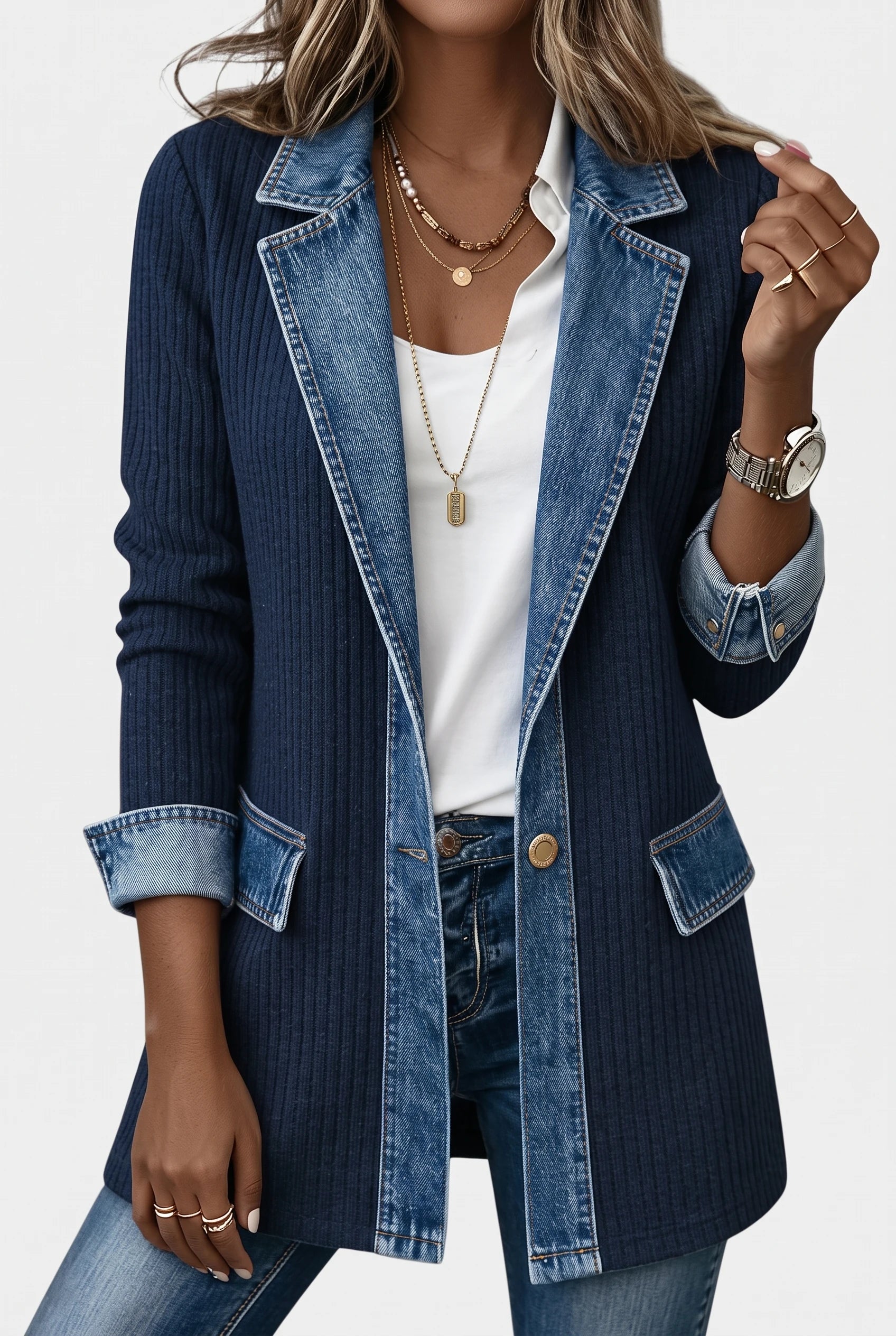 Bethany Women’s Button Jacket – Layered Collar