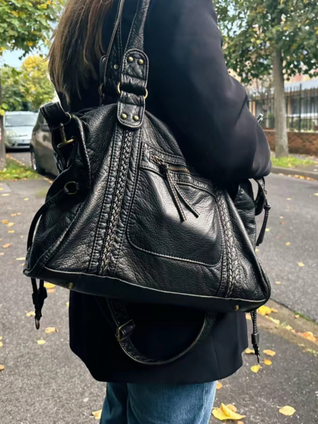 Women's Chic Shoulder Bag – Braided Trim