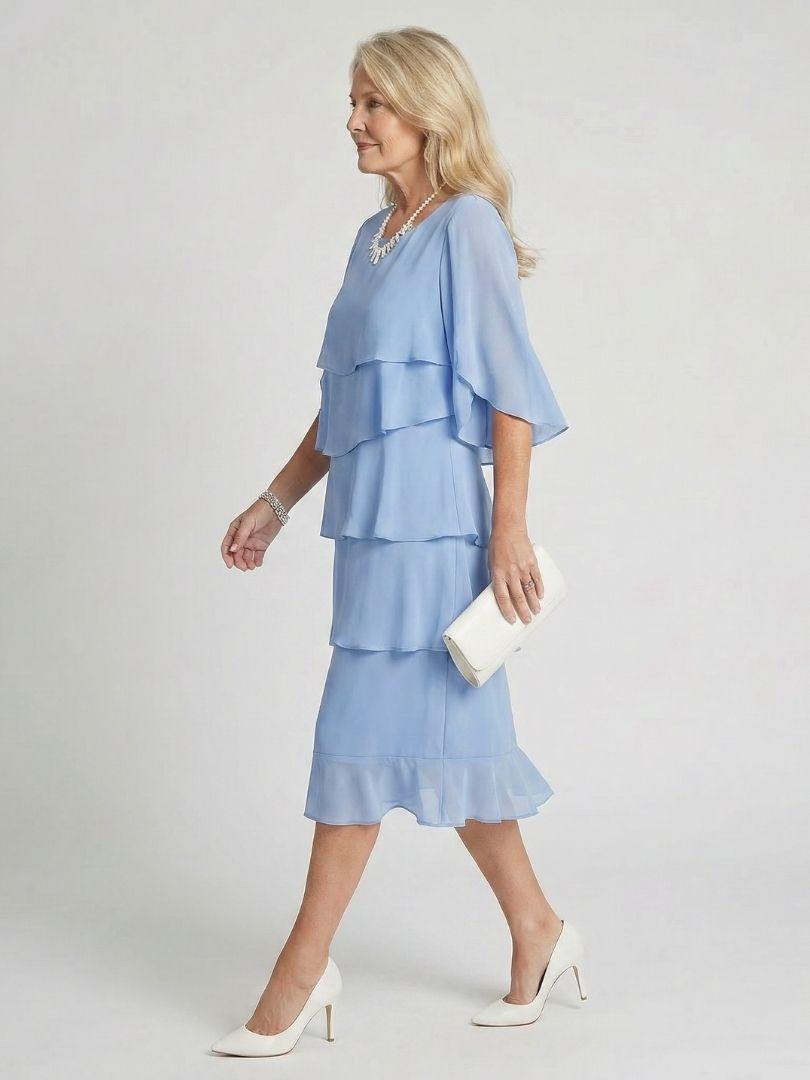 Women's Timeless Layered Tier Midi Dress - Smooth Flowing Fit