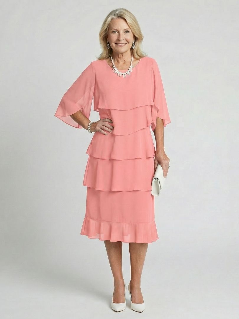 Women's Timeless Layered Tier Midi Dress - Smooth Flowing Fit