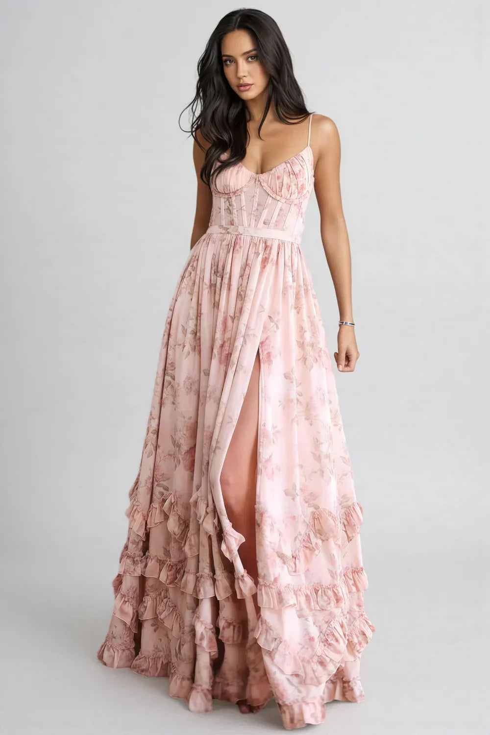 Women's V-Neck Ruffle A-Line Maxi Dress
