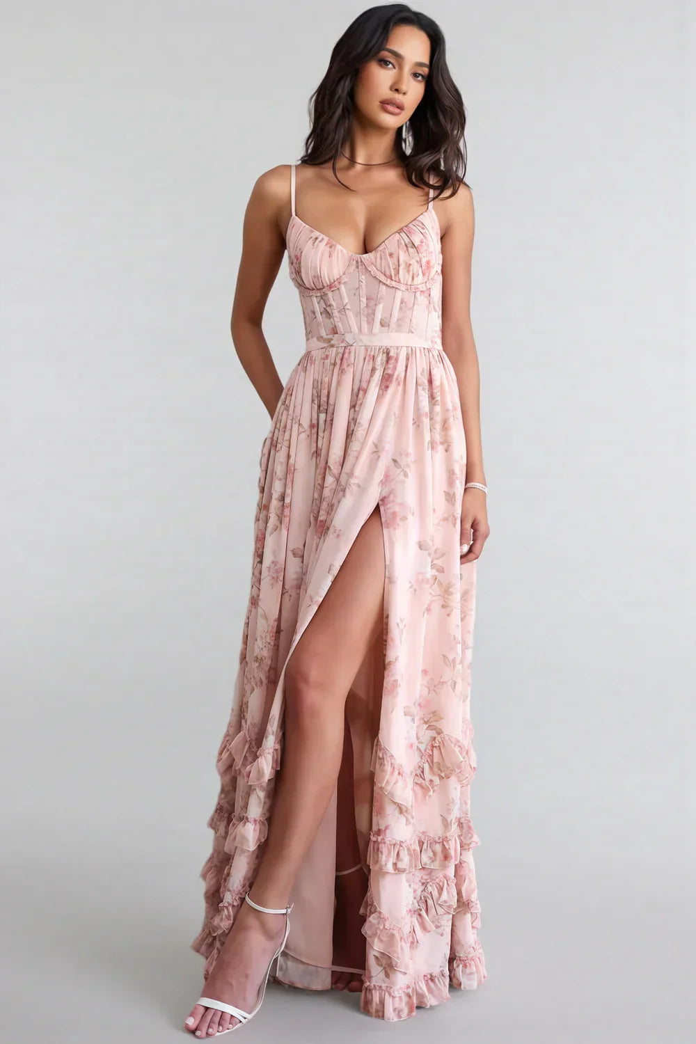 Women's V-Neck Ruffle A-Line Maxi Dress