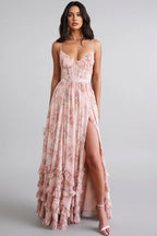 Women's V-Neck Ruffle A-Line Maxi Dress