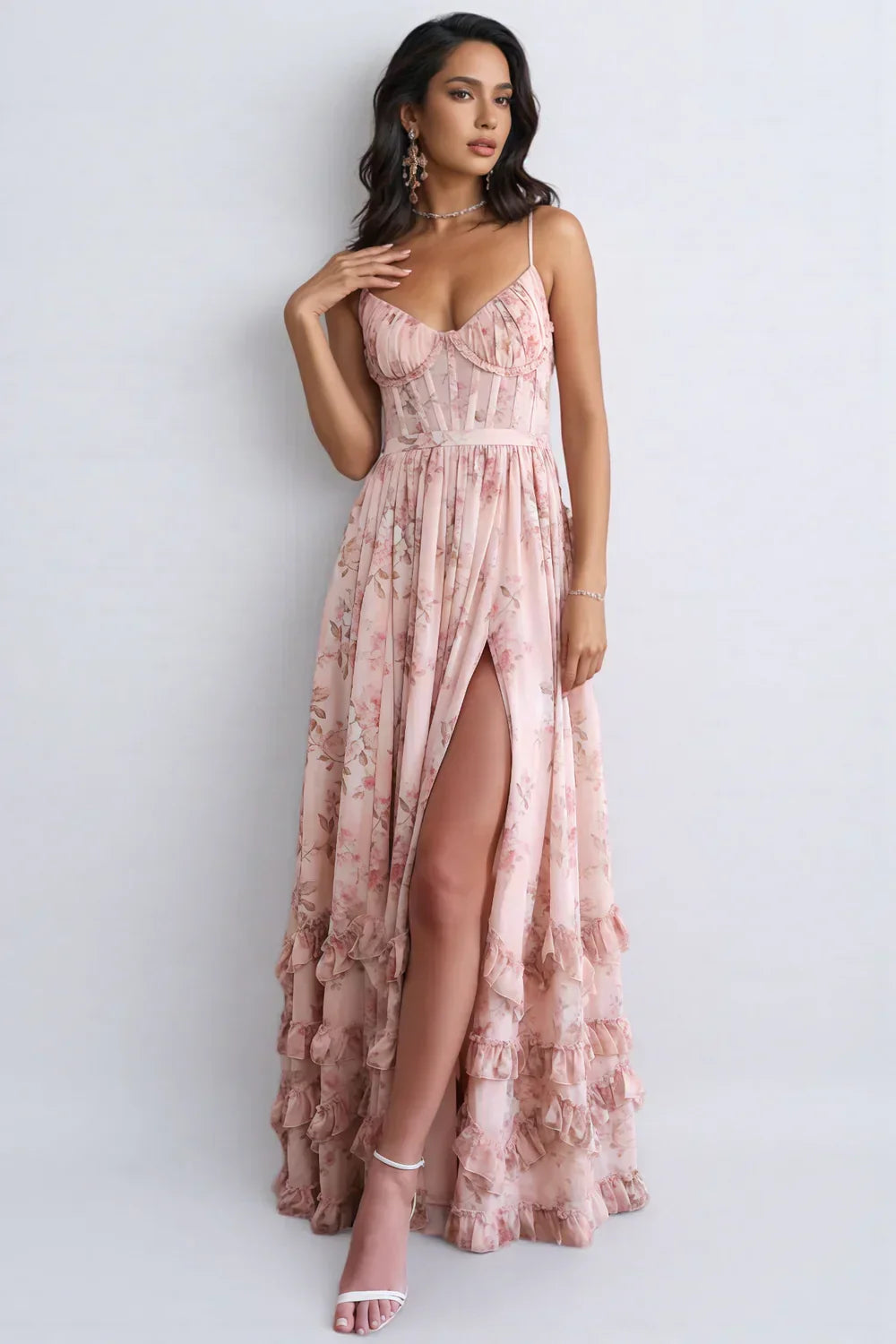 Women's V-Neck Ruffle A-Line Maxi Dress