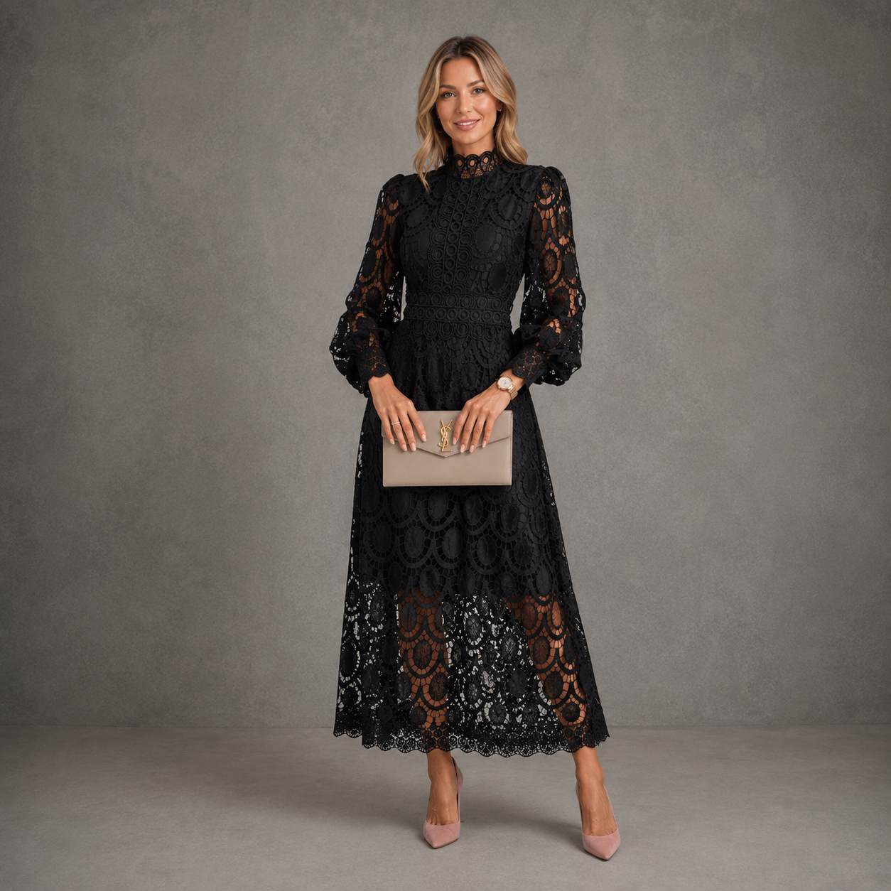 Lace Midi Dress | Long Sleeve | Defined Waist