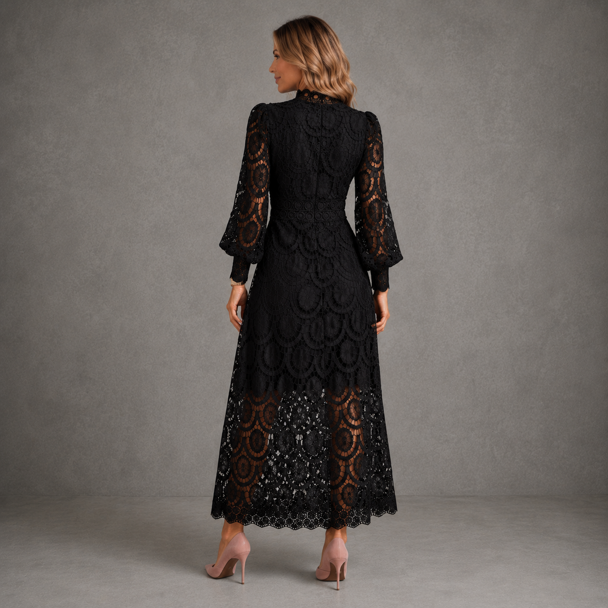 Joanne Lace Midi Dress – Elegant Long Sleeve