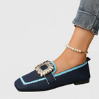 Women’s Square Toe Jewel Buckle Flats