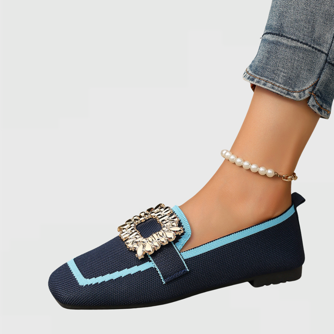 Women’s Square Toe Jewel Buckle Flats