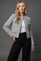 Women's Chic Cropped Tweed Blazer – Gold Buttons