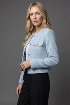Women's Chic Cropped Tweed Blazer – Gold Buttons