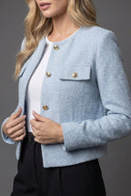Women's Chic Cropped Tweed Blazer – Gold Buttons
