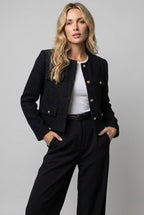 Women's Chic Cropped Tweed Blazer – Gold Buttons