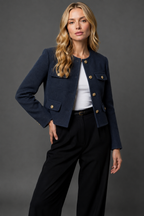 Women's Chic Cropped Tweed Blazer – Gold Buttons