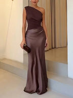 Anita One-Shoulder Pleated Maxi Dress - Party Evening Style