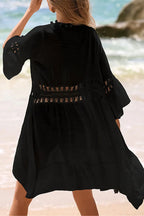Women's Crochet Beach Cover Up - V-Neck Half Sleeve Knit Tunic