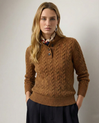Arden Women’s Cable-Knit Cashmere Sweater – Button-Up