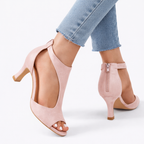 Women's Heeled Sandals - Cushioned Support Cut-Out Design