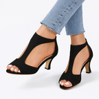 Women's Heeled Sandals - Cushioned Support Cut-Out Design