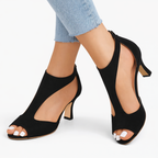 Women's Heeled Sandals - Cushioned Support Cut-Out Design