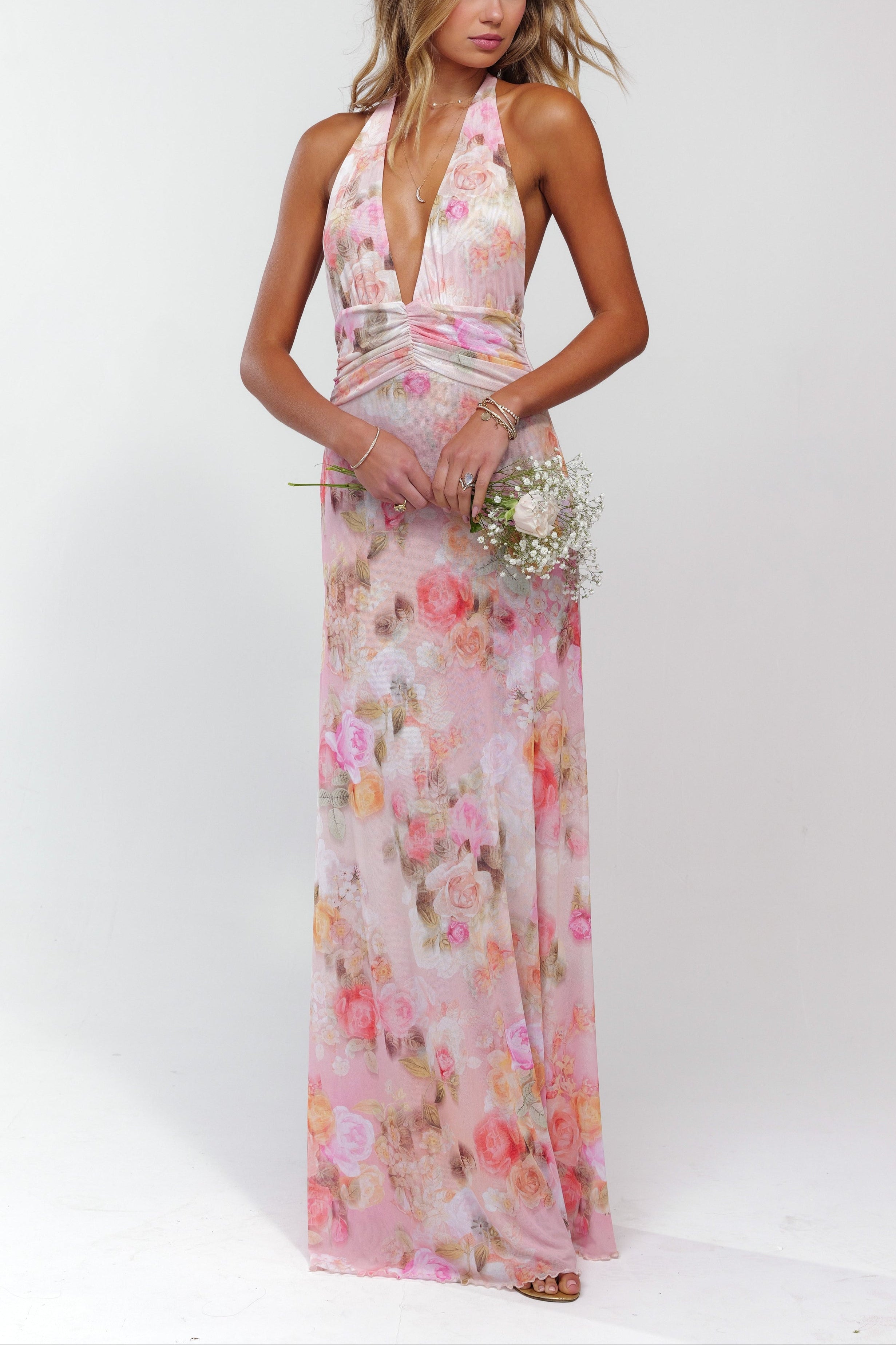 Women's Deep V-Neck Maxi Dress for Wedding Guests