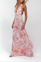 Women's Deep V-Neck Maxi Dress for Wedding Guests