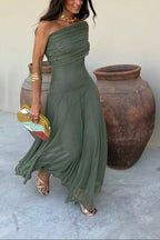 Brittany Women's One-Shoulder Mesh Maxi Dress for Summer